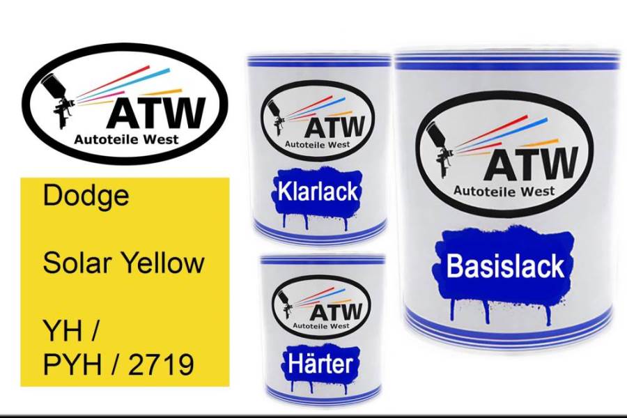 Dodge, Solar Yellow, YH / PYH / 2719: 1L Lackdose + 1L Klarlack + 500ml Härter - Set, von ATW Autoteile West.